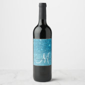 Modern Blue Glitter Sparkles Personalized Name Wijn Etiket (Voorkant)