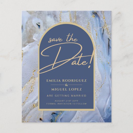 Modern Blue Gold Agate Marble Arch Wedding Flyer (Voorkant)