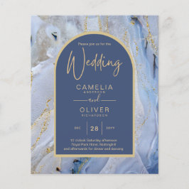 Modern Blue Gold Agate Marble Arch Wedding Flyer