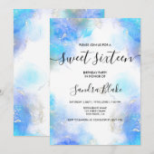 Modern Blue Gold Girly Trendy Sweet 16 Uitnodiging (Voorkant / Achterkant)