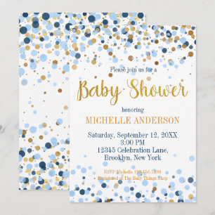 Modern Blue Gold Glitter Confetti Baby shower Kaart