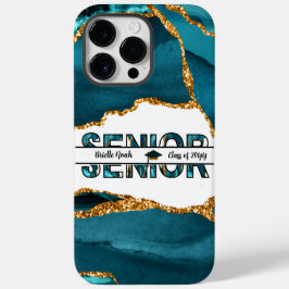 Modern Blue Gold Glitter Gepersonaliseerd Afstuder Case-Mate iPhone 14 Pro Max Hoesje