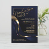 Modern Blue Gold Graduation Party Kaart (Staand voorkant)