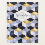 Modern Blue Gold Marble Glitter Geometric Monogram Planner (Voorkant)