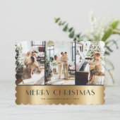 Modern Blue Gold Photo Collage Christmas Kaart (Staand voorkant)