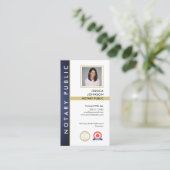 Modern Blue Gold QR Code Foto Notaris Openbare Log Visitekaartje (Staand voorkant)