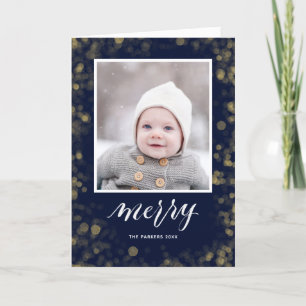 Modern Blue Gold Snowflakes Bokeh minimalistische  Feestdagen Kaart