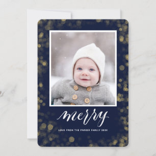 Modern Blue Gold Snowflakes Bokeh minimalistische Feestdagenkaart