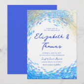 Modern Blue Gold Surfer Wave Elegant Beach Wedding Kaart (Voorkant / Achterkant)