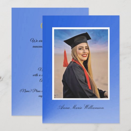 Modern Blue Gradient Graduation Announcement Kaart (Voorkant / Achterkant)