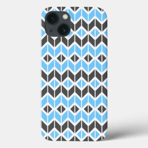 Modern Blue Gray Herringbone Geometric iPhone 13 Hoesje