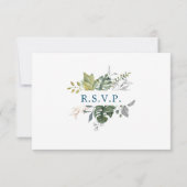 Modern Blue & Green Floral | Weddenschap RSVP (Achterkant)