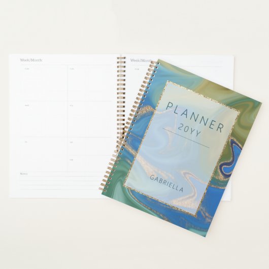 Modern Blue Green & Gold Abstract Planner (Display)