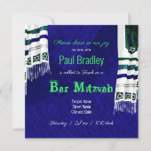 Modern Blue, Green Tallit Bar Mitzvah Uitnodiging (Voorkant)