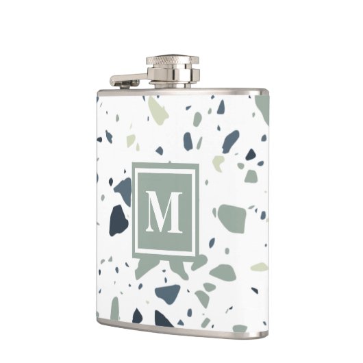 Modern Blue Green Terrazzo Marble Monogram Heupfles (Links)