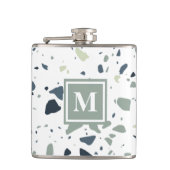 Modern Blue Green Terrazzo Marble Monogram Heupfles (Voorkant)