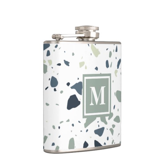 Modern Blue Green Terrazzo Marble Monogram Heupfles (Rechts)
