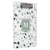 Modern Blue Green Terrazzo Marble Monogram Klembord (Rechts)