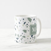Modern Blue Green Terrazzo Marble Monogram Koffiemok (Voorkant rechts)
