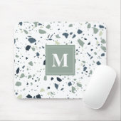 Modern Blue Green Terrazzo Marble Monogram Muismat (Met muis)