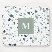 Modern Blue Green Terrazzo Marble Monogram Muismat (Voorkant)
