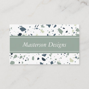 Modern Blue Green Terrazzo Marble Monogram Visitekaartje