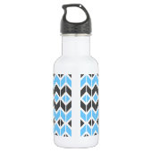 Modern Blue Grey Geometric Herringbone Pattern Waterfles (Achterkant)