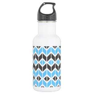 Modern Blue Grey Geometric Herringbone Pattern Waterfles