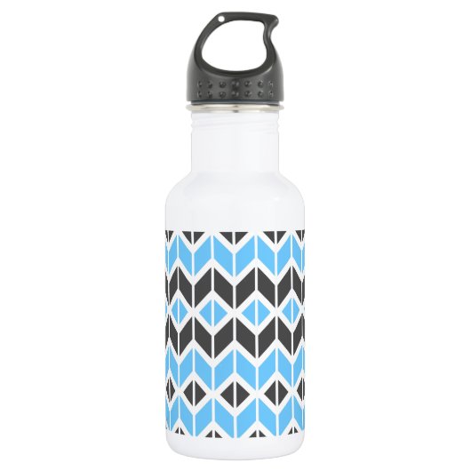 Modern Blue Grey Geometric Herringbone Pattern Waterfles (Voorkant)