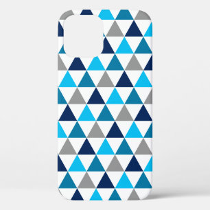Modern Blue Grey Geometric Triangles Patroon iPhone 12 Hoesje