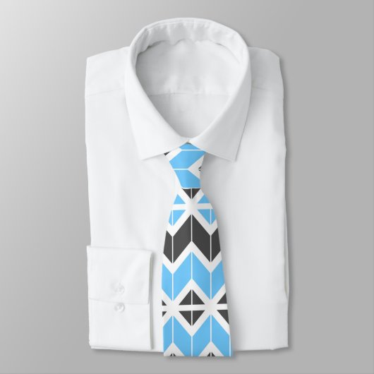 Modern Blue Grey Herringbone Geometric Pattern Stropdas (Gebonden)