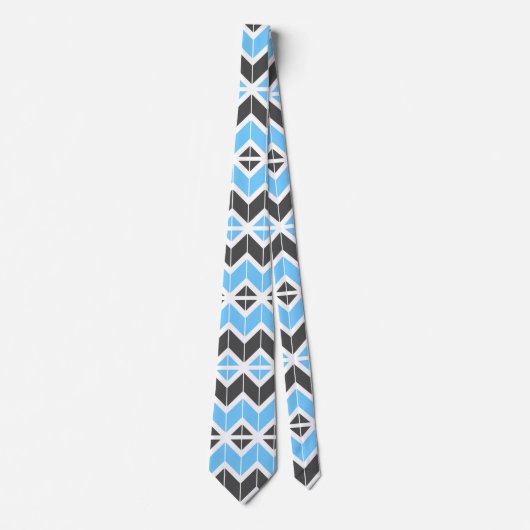 Modern Blue Grey Herringbone Geometric Pattern Stropdas (Voorkant)