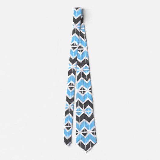 Modern Blue Grey Herringbone Geometric Pattern Stropdas (Achterkant)