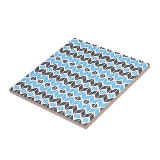 Modern Blue Grey Herringbone Geometric Pattern Tegeltje (Zijkant)