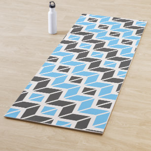 Modern Blue Grey Herringbone Geometric Pattern Yogamat