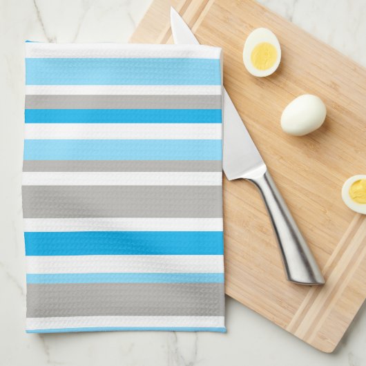 Modern Blue Grey Stripe Pattern Kitchen Towel Theedoek (Quarter Fold)