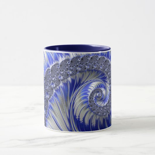 Modern Blue Grey White Spiral Fractal Mok (Midden)