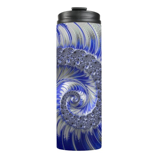 Modern Blue Grey White Spiral Fractal Thermosbeker (Voorkant)