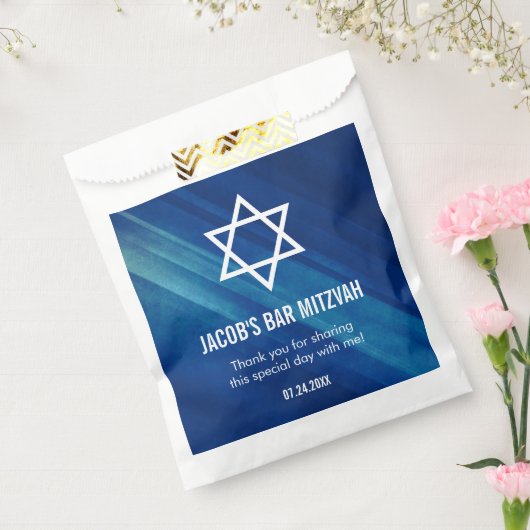 Modern Blue Grunge Bar Mitzvah gepersonaliseerd Bedankzakje (Gezegeld)
