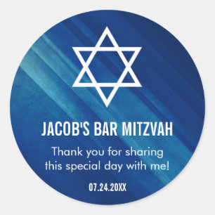 Modern Blue Grunge Bar Mitzvah Ronde Sticker