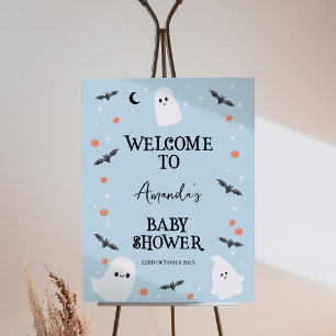 Modern Blue Halloween Welkom Baby shower Teken Foto Afdruk