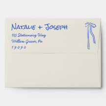 Modern Blue Hand Written Drawn Bow Wedding