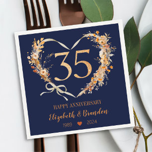 Modern Blue Happy 35th Jubileum bruiloft servetten