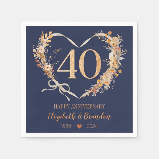 Modern Blue Happy 40th Jubileum bruiloft servetten (Voorkant)