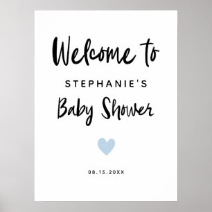 Modern Blue Heart Baby shower Welkomstteken Poster