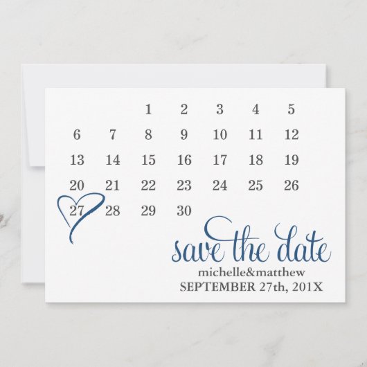 Modern Blue Heart Calendar Wedding Save the Date (Voorkant)