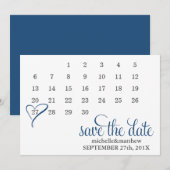 Modern Blue Heart Calendar Wedding Save the Date (Voorkant / Achterkant)