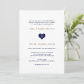Modern Blue Heart Striped Back Wedding Kaart (Staand voorkant)