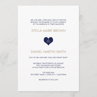 Modern Blue Heart Striped Back Wedding Kaart