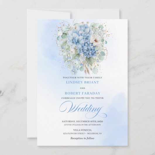 Modern Blue Hydrangea Botanical Wedding Invitation (Devant)
